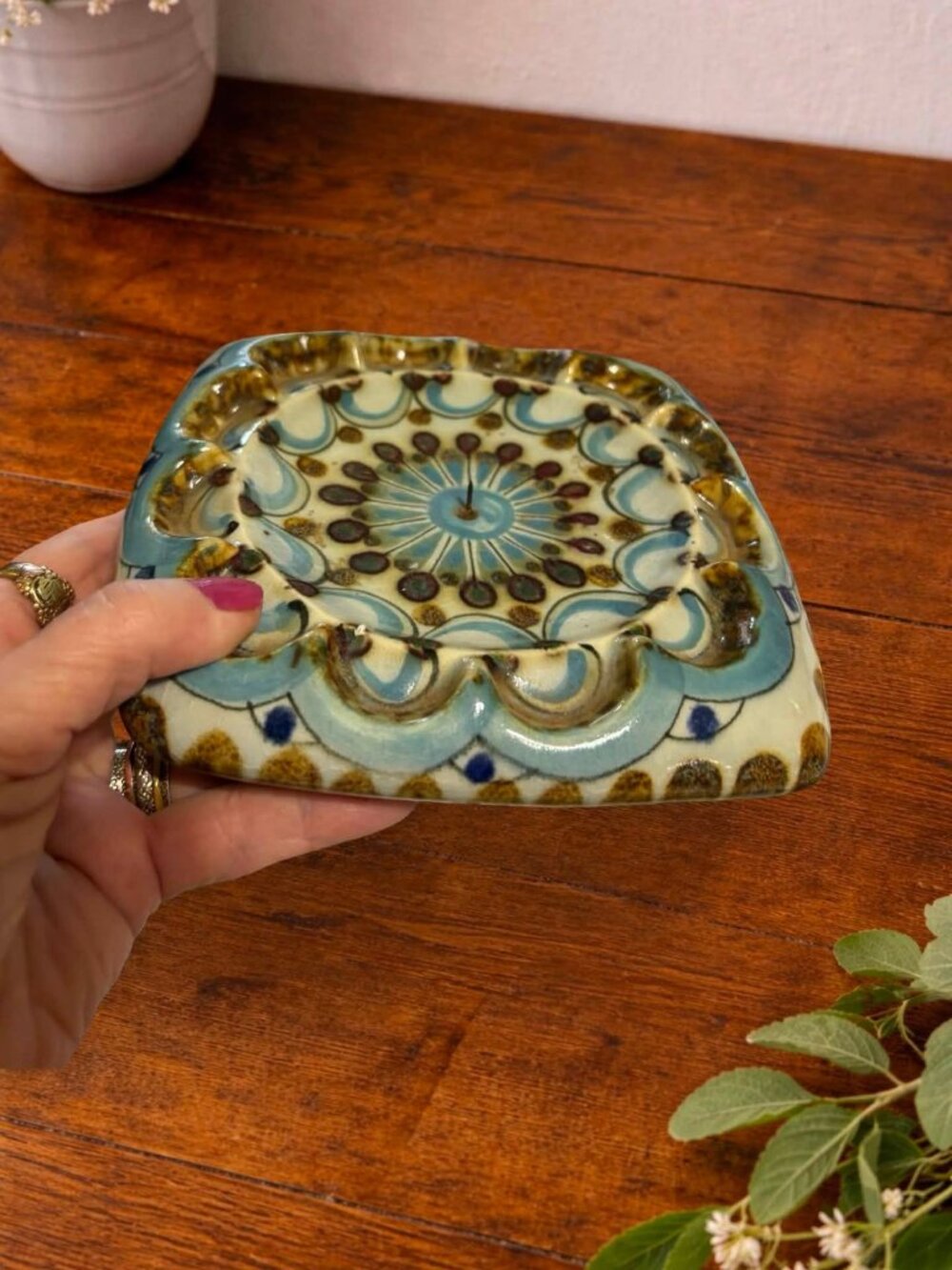 Vintage Tonala Ken Edward's Signed Pillar Candle Holder Blue/brown Glaze 6" Mexi - Picture 6 of 7